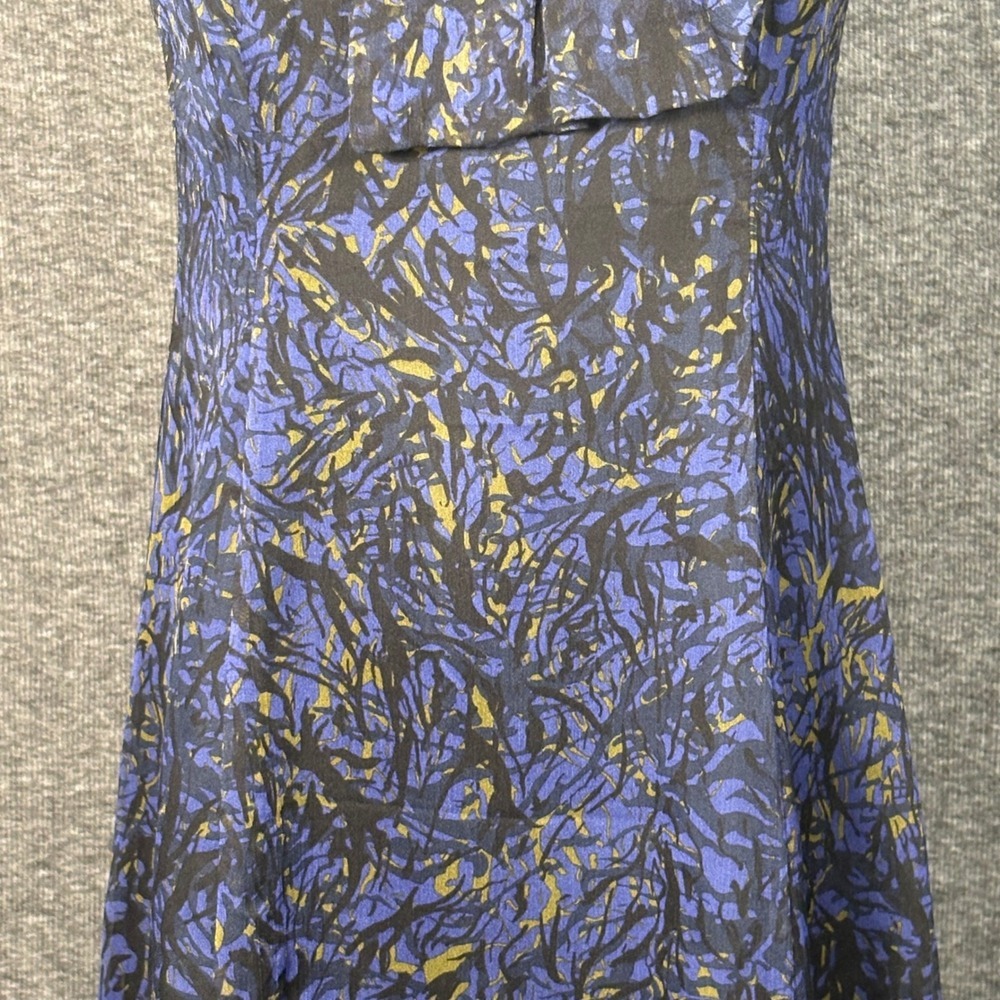 Kensie Womens Abstract Print Ruffle Mesh Sleeveless Dress Blue Black Small - Picture 4 of 15